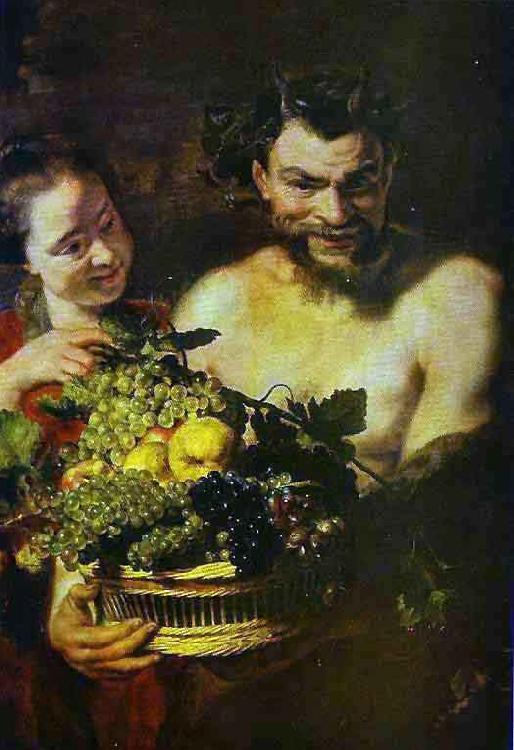 Jacob Jordaens Satyr and Girl with a Basket of Fruit oil painting image